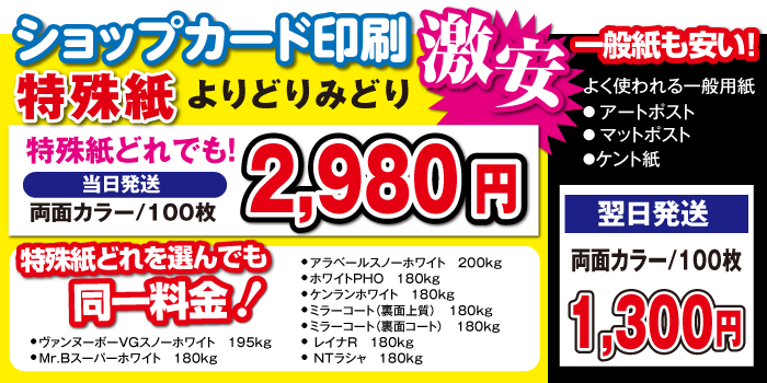 特殊紙激安ショップカード印刷